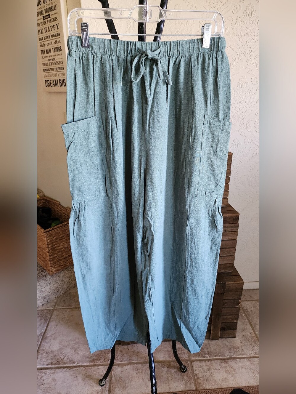 Womens Relaxed Drawstring Pants in Sage Green